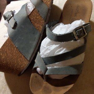 Marina Luna blue leather wedge sandals thongs 7